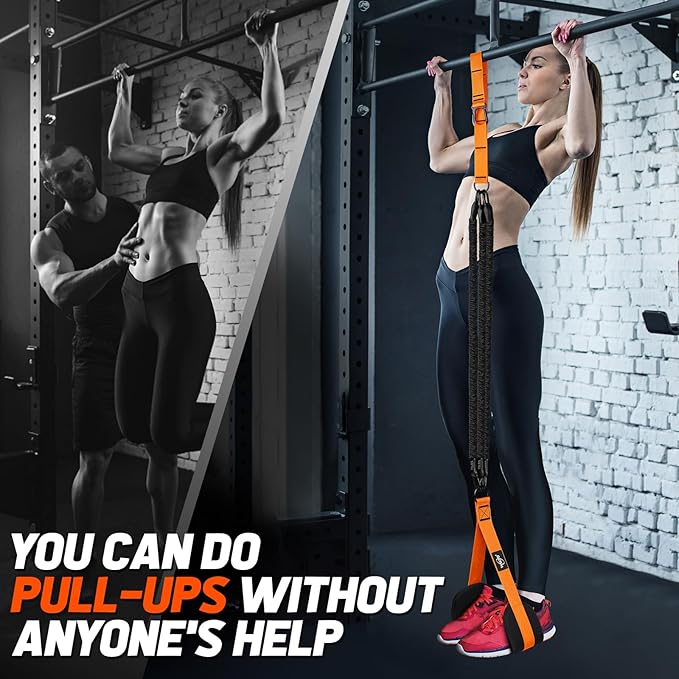 Pull Up Assistance Bands, Heavy Duty Assisted Pull Up Bands for Pull Up Assist, Adjustable Weight/Size with Fabric Feet Mats, Upgrade Pull Up Assist Bands for Strength Training