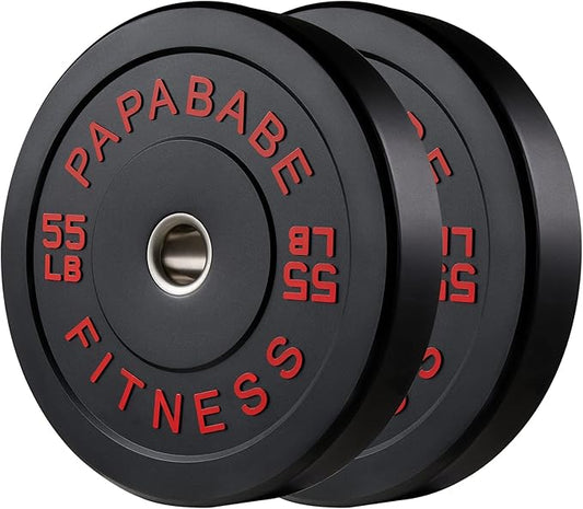 Papababe Bumper Plates, 2 Inch Olympic Weight Plates with Steel Hub Rubber Weights Plates for Weightlifting and Strength Training, Single, Pair & Set