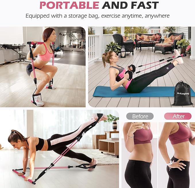 Portable Pilates Bar Kit with Resistance Bands for Women & Men, Upgraded 3 Section Multifunctional Yoga Pilates Stick for Home Gym Exercise Fitness Equipment Supports Full-Body Workouts