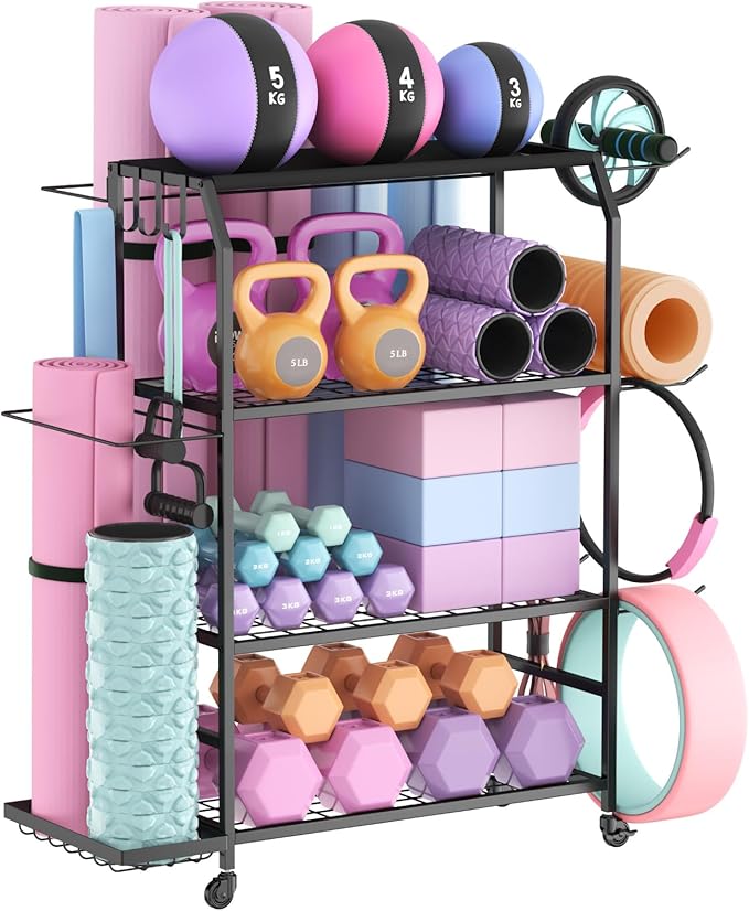 Lifewit Yoga Mat Holder, Home Gym Storage For Yoga Equipments, Fitness Equipments Organizer for Dumbbell, Kettlebell, Foam Roller, Pilates