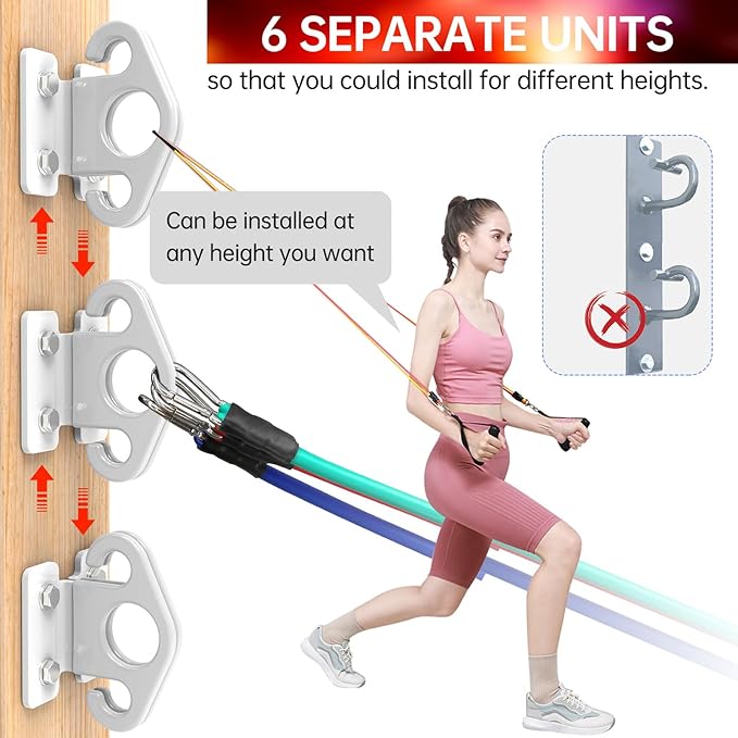 Resistance Band Wall Anchors (6pcs),Workout Wall Mount Anchor,Band Wall Mounts Gym Anchor, Wall Workout Equipment Space Saving Wall Mount Clip for Home Gym Workouts for Strength Training