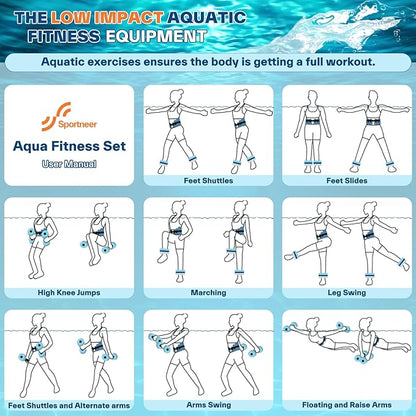 Sportneer Water Aerobics Pool Exercise Equipment New 6-Piece Water Fitness Set Includes High Density Water Weight Swim Belt Water Ankle Weights for Aqua Therapy Pool Fitness Water Exercise