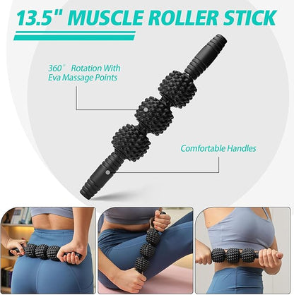 5 in 1 Foam Roller Set Muscle Massage Foam Ripple Roller for Deep Tissue Massage of The Back and Leg Muscles, Relieves Muscle Pain & Tightness, Improves Mobility (Black)