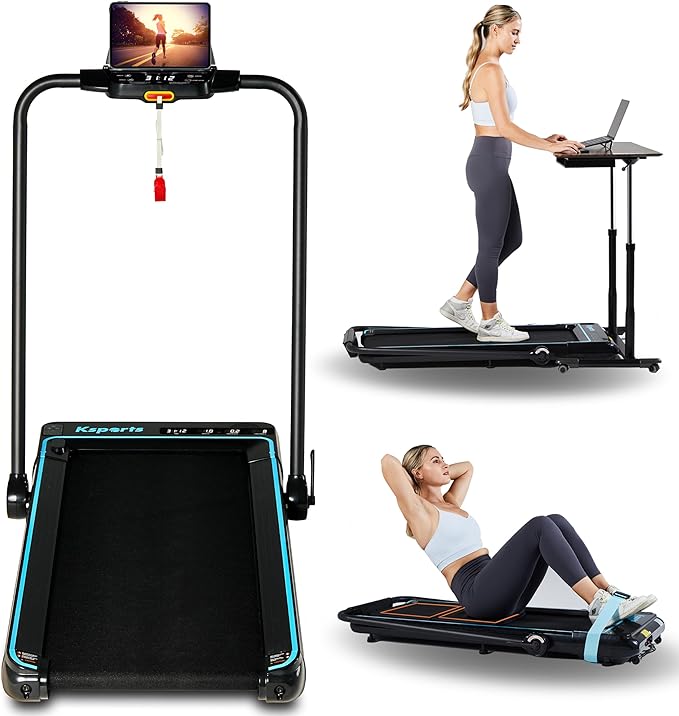 Ksports 3-in-1 Folding Electric Treadmill, Home Gym Cardio Strength Training Workout Set w/Ab Mat, Sit Up Strap