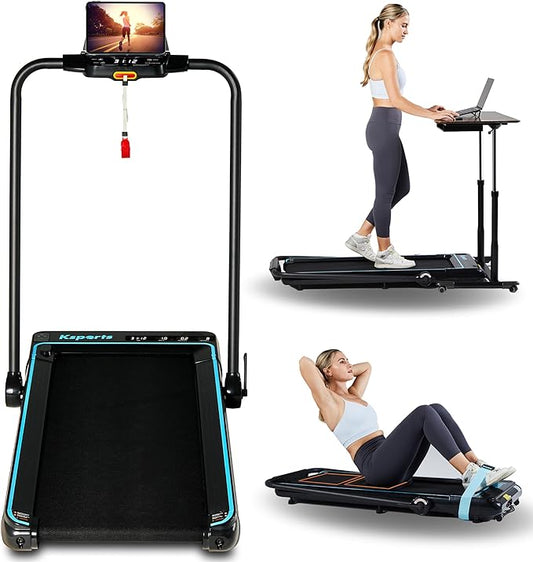 Ksports 3-in-1 Folding Electric Treadmill, Home Gym Cardio Strength Training Workout Set w/Ab Mat, Sit Up Strap