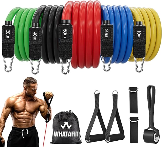 WHATAFIT Resistance Bands, Exercise Bands，Resistance Bands for Working Out, Work Out Bands with Handles for Men and Women Fitness, Strength Training Home Gym Equipment