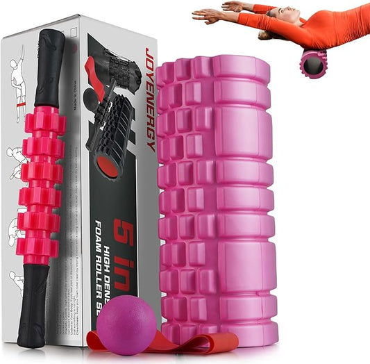 5 in 1 Foam Roller Set, Trigger Point Foam Roller Patented, Massage Stick, Massage Ball, Resistance Band for Deep Muscle Massage Pilates Yoga, Fitness Exercise for Whole Body