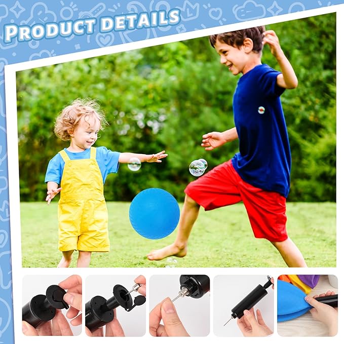 LovesTown Playground Ball with Air Pump, 8.5inch Inflatable Dodge Ball Handball Rubber Kickball No Sting Balls for Kids Ball Games Gym Camps Yoga Exercises Indoor Outdoor Blue