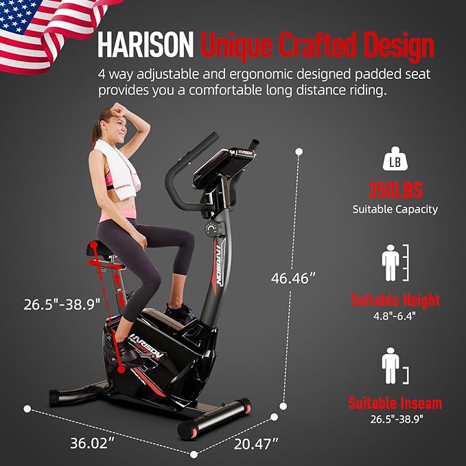 HARISON Magnetic Exericse Bike with Bluetooth, Upright Exercise Bike Stationary Bikes for Home 350 lbs Capacity