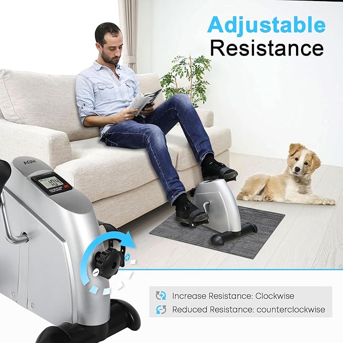 Mini Exercise Bike, AGM Under Desk Bike Pedal Exerciser Foot Cycle Arm & Leg Pedal Exerciser with LCD Screen Displays