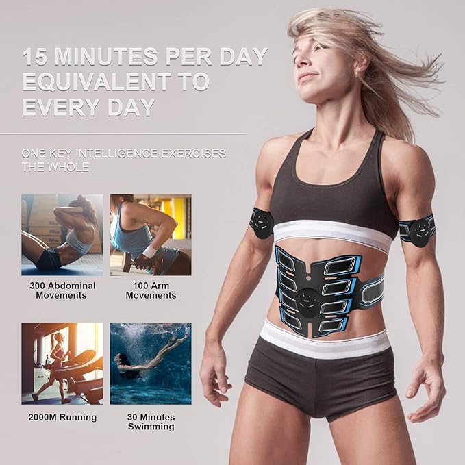 Muscle Toner ABS Stimulator Training Workout Belt Body Abdominal Toning Gear Waist Trimmer Ab Workouts Intelligent Fitness Apparatus for Men Women Abdomen/Arm/Leg Home Office Exercise Blue