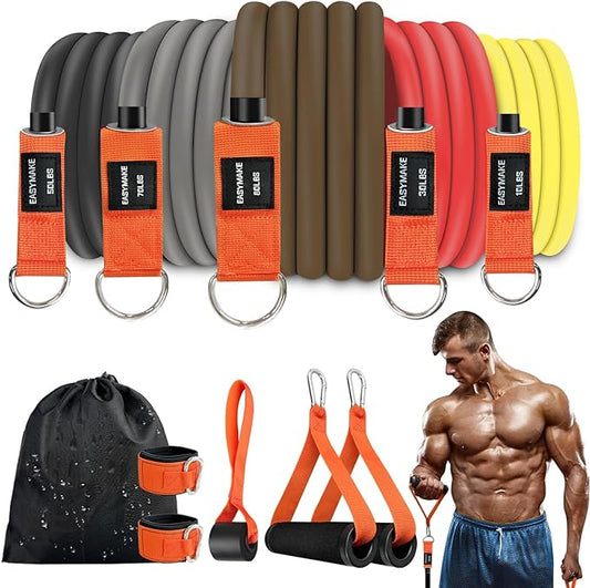 Resistance Bands, Exercise Bands with Handles, Door Anchor and Ankle Straps, 150/240/300/360LBS Workout Bands for Working Out Strength Training, Physical Therapy, Shape Body, Yoga, Home Gym