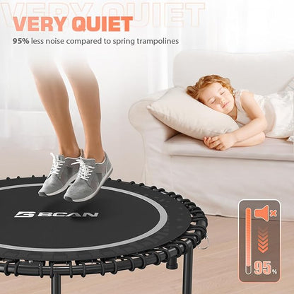 BCAN 450/550 LBS Foldable Mini Trampoline, 40"/48"/50" Fitness Trampoline with Bungees, U/T Shape Adjustable Foam Handle, Stable & Quiet Exercise Rebounder for Kids Adults Indoor/Garden Workout