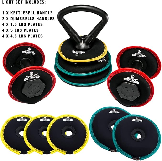 HYPERWEAR SoftBell 3 in 1 Kettlebell/Dumbbell Weight Combo 3-20lbs Dumbbell 5-30lbs Kettlebell)