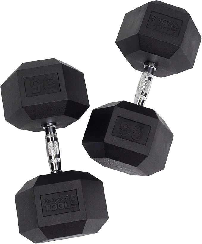 Body-Solid Rubber Coated Hexagon Dumbbells, Hand Weights For Men and Women, Weights Dumbbell for Strength Training, Body Building Home Gym Training Gear