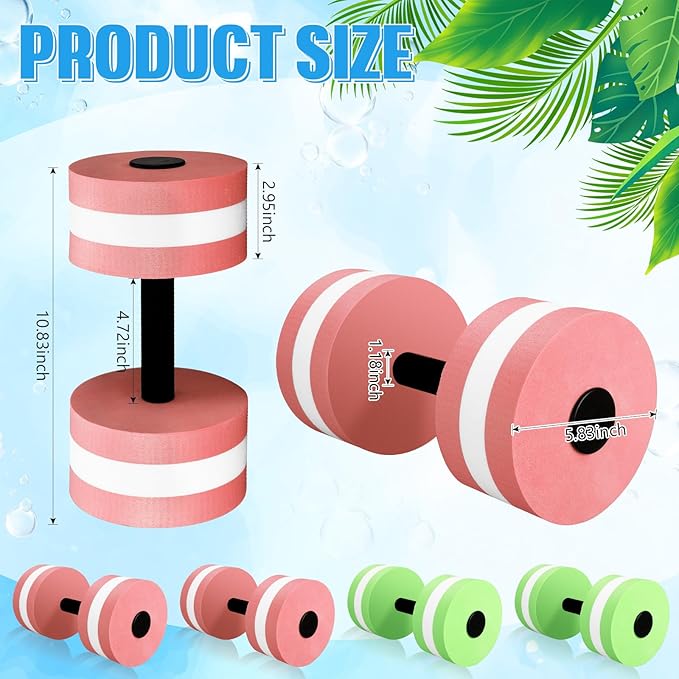 4 Pcs Water Weights Aquatic Exercise Dumbbells for Pool Water Dumbbell Set EVA Foam Pool Weights Dumbbells Resistance Water Aerobics Weight Fitness Barbells Equipment