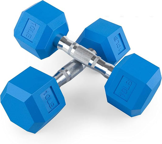 Portzon 8 Colors Options Compatible with Set of 2 Rubber Dumbbell Weight, 5-50 LB, Anti-Slip, Anti-roll, Hex Shape