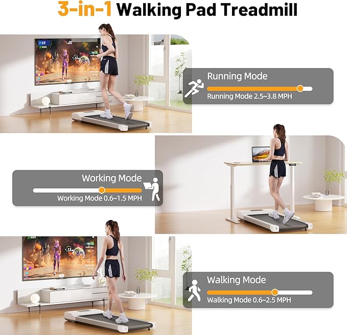 Smart Walking Pad, 2-in-1 Under Desk Treadmill for Home Office, Portable Walking/Jogging Machine with App & Remote Control, Fitness Data Recording