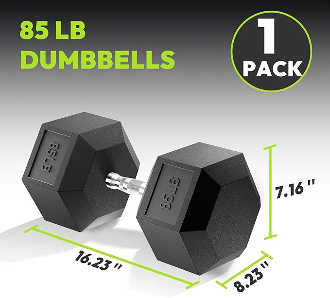 Hex Dumbbell Set, 3-100 lb Rubber Encased Exercise & Fitness Dumbbells, Weights Dumbbells Set of 2, Hand Weight for Strength Training (Single, Pair, Set)