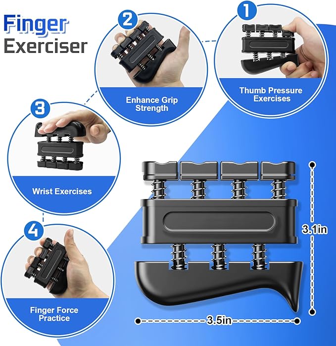 Hand Grip Strength Trainer Kit - 5 Pack Hand Gripper Training Set with Adjustable Resistance 2 Finger Stretchers Extenders Finger Exerciser Forearm Workout Ring Exercise Equipment Gray