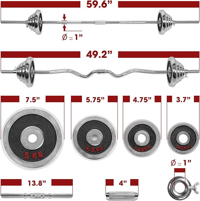 STOZM Dumbbell Set 121lbs Chrome Coated with Carry Case – Versatile Chrome Dumbbell Set with Straight Barbell, Curl Barbell, 2 Connectors, 20 Weight Plates, 2 Dumbbell Handles & 8 Collars