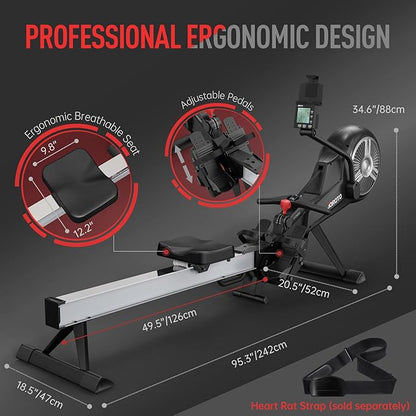 JOROTO Rowing Machine - Air & Magnetic Resistance 350LBS Load