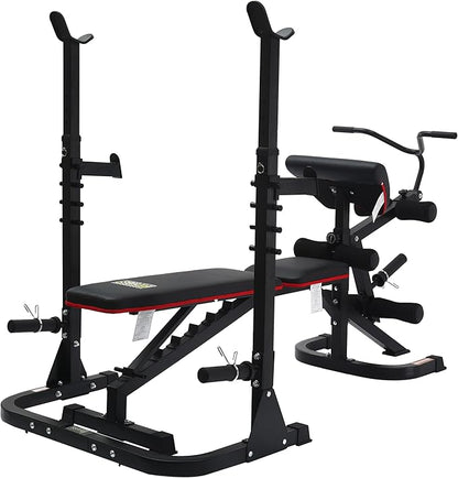 Signature Fitness Multifunctional Workout Station Adjustable Workout Bench with Squat Rack, Leg Extension, Preacher Curl, and Weight Storage, 800-Pound Capacity