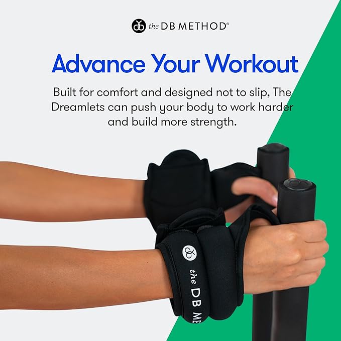 The DB Method Dreamlets, Wrist and Ankle Weights, Home Gym Workout Equipment, Intensify Workouts, Fitness, For Yoga, Pilates, Walking, Adjustable Non Slip Design, Wearable 2 lbs Weight Set of 2