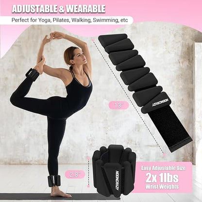 Wrist Ankle Weights Bangles 2lb for Women, Adjustable Silicone Pilates Weights Bracelet, Heavy Duty Fasteners Wearable Arm & Leg Weights for Yoga, Pilates, Barre, Walking and Gym (Set of 2)