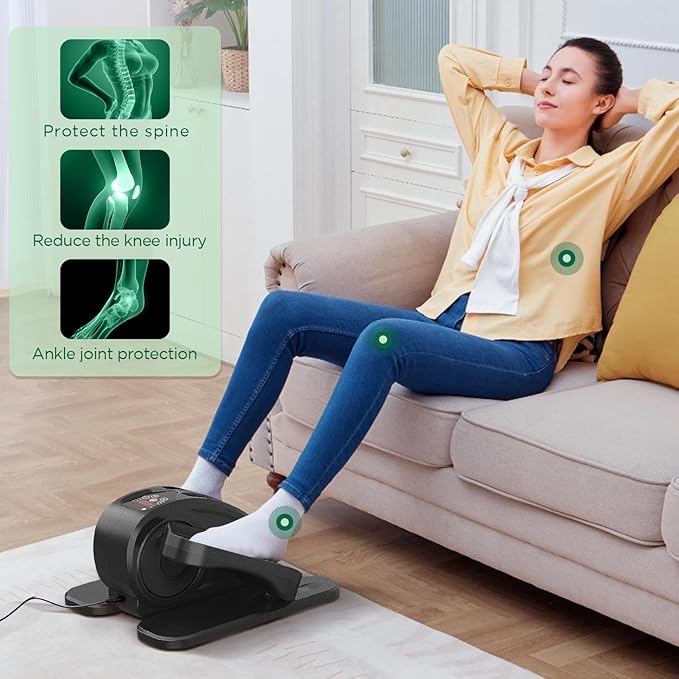 Under Desk Elliptical Machine, Mini Ellipse Leg Exerciser Electric Seated Pedal Fully Assembled Quiet Compact for Seniors Portable Stepper with Remote Control for Home