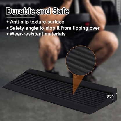 One-Piece Squat Wedge Block, Anti-Tip Design Slant Board for Squats for Heel Elevation, Knees Over Toes, Calf Stretches, Weightlifting, and Recovery Training