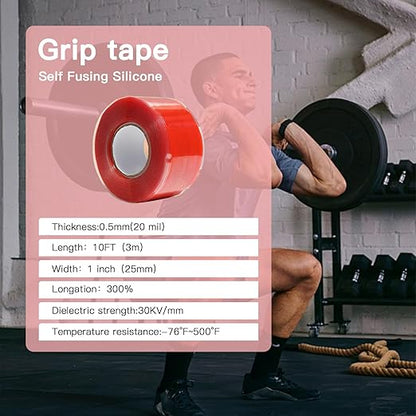 Fusion Grip Tape – Silicone Grip Tape for Handles,Pull Up Bars, Barbells, Dumbbells, Sports and Gym Equipment, Steering Wheel Tape, Self Fusing Rubber Grip Tape (Red, 10 FT)