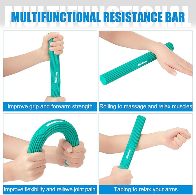 4 Pcs Resistance Bar Twist Hand Exerciser Flexible Bars, Improve Grip Strength Fitness Resistance Bar for Tennis Elbow, Golfer's Elbow