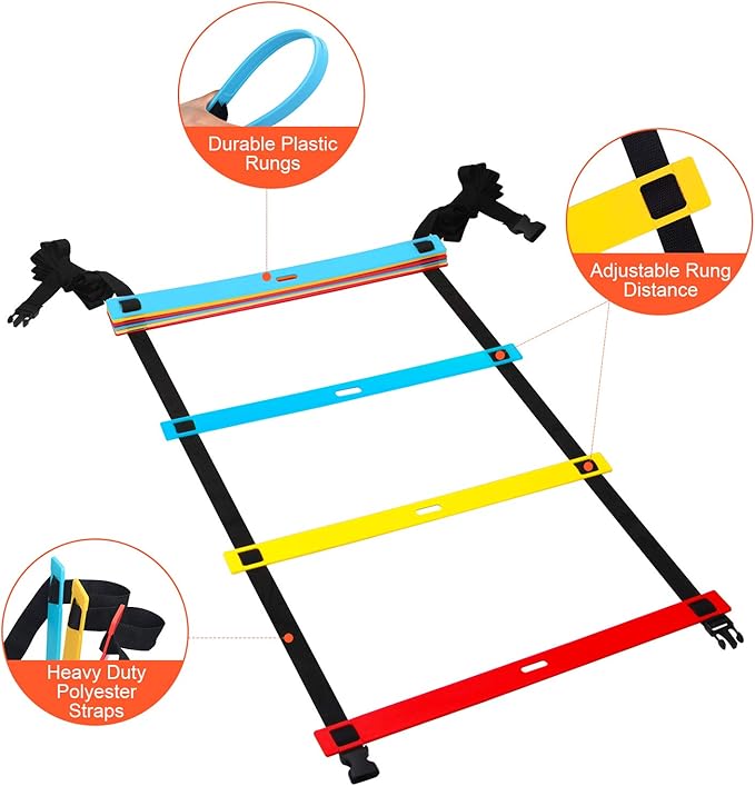 Agility Ladder Speed Training Equipment 9 Rung 13FT Sports 10 Disc