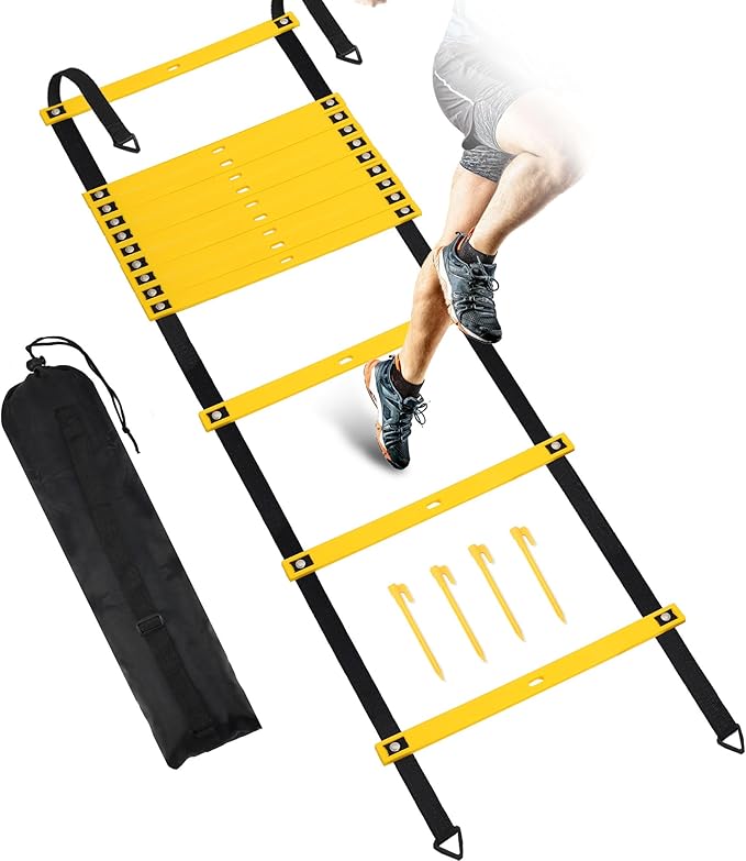 Fixed Rung Agility Ladder 丨20ft 12 Rungs No Tangle Spped and Agility Training Equipment Footwork Ladder with Carrying Bag/Ground Stakes for Adults Youth Kids