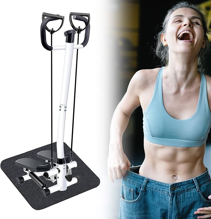 Stair Steppers with Handrail & Resistance Bands for Exercise - 2 Ways to Use, Mini Step Machine Fitness Stepper with Display for Full Body Training, 300 lbs Weight Capacity