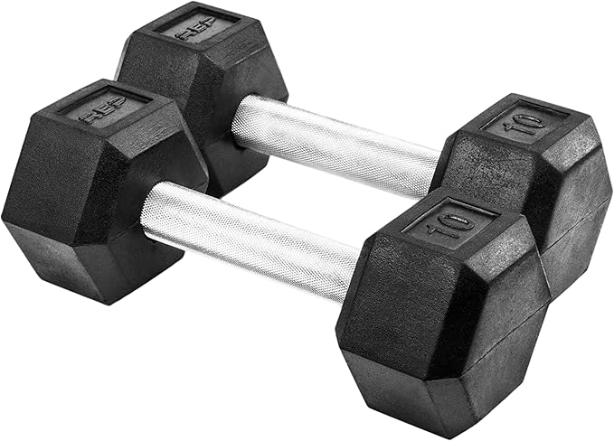 Rep Fitness Rubber Hex Dumbbell(s) - Singles (55LB +) and Pairs (5LB - 50LB) - Low Odor, Fully Knurled Handle