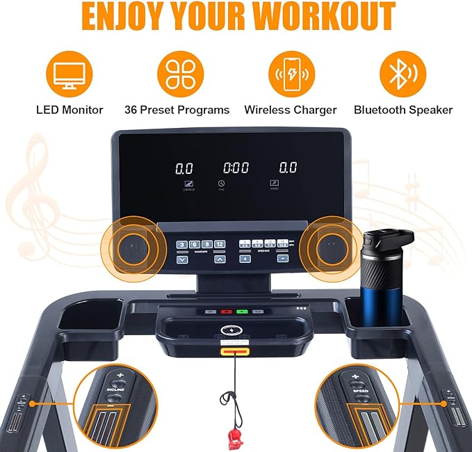 RUNOW Treadmill with Incline, Perfect as Treadmills for Home Walking and Running, Foldable Treadmill Support Bluetooth and Customized Programs, Easy Assembly Exercise Machine