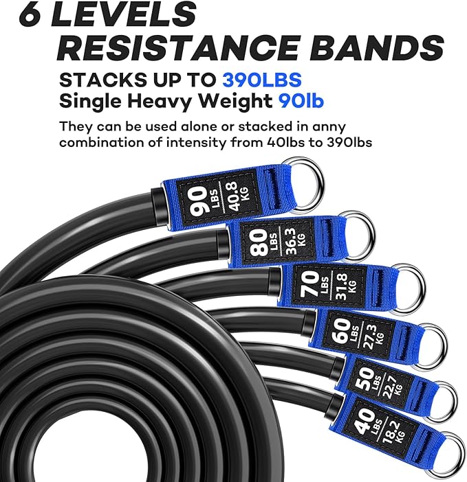 Heavy Resistance Bands for Working Out, NITEEN Resistance Bands with Handles Weight Exercise Bands for Men Women, Workout Bands with Door Anchor and Ankle Straps Strength Training Equipment