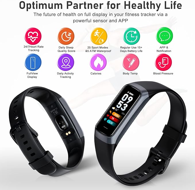 Fitness Tracker with Step Counter/Calories/Stopwatch, Activity Tracker, Health Tracker with Heart Rate Monitor, Sleep Tracker,1.10''AMOLED Touch Color Screen, Pedometer Watch for Women Men Kids