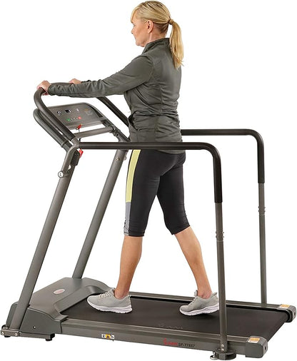 Sunny Health & Fitness Walking Treadmill with Low Wide Deck and Multi-Grip Handrails for Balance, 295 LB Max Weight - SF-T7857, Gray