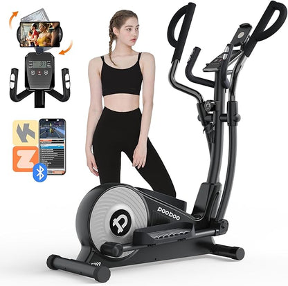 pooboo Elliptical Machine, Elliptical Exercise Machine with 16-Level Resistance&Hyper-Quiet Magnetic Driving System, Elliptical Machine for home with LCD Monitor&15.5IN Stride, 400LBS Weight Capacity