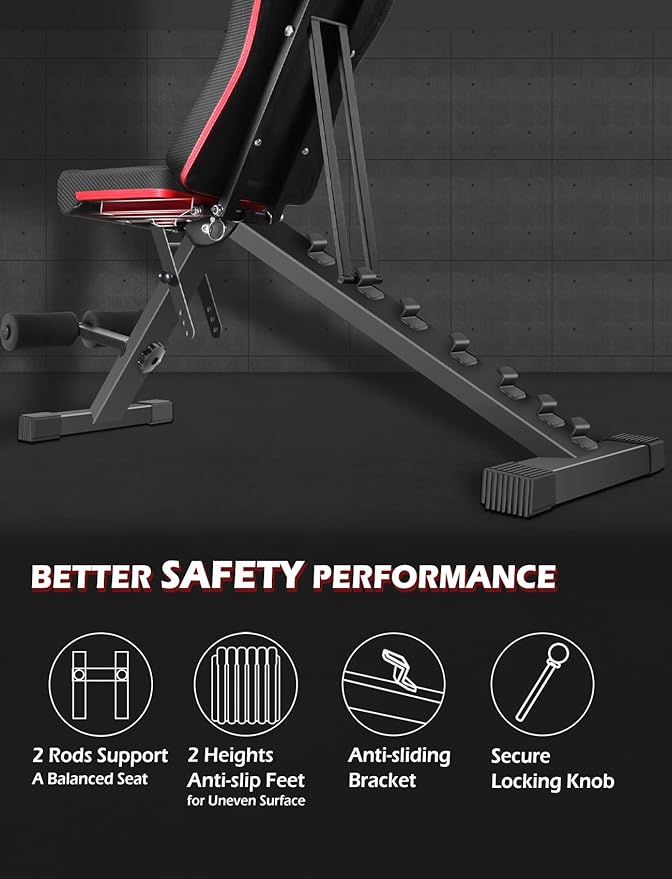 Weight Bench, Adjustable Strength Training Benches for Full Body Workout, Multi-Purpose Foldable Incline Decline Home Gym Bench