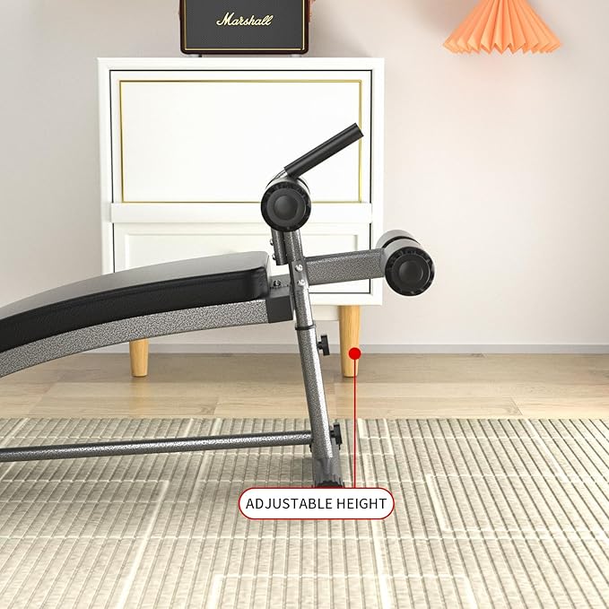 Sit Up Bench with Reverse Crunch Handle, Adjustable Decline Bench for Abs Exercise, Curved Ab Workout Equipment for Your Home Gym, More Effective Workout Bench than an Ab Machine or Ab Roller, Roman Chairs