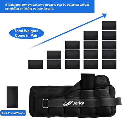 Adjustable Ankle Weights for Women Men Kids 1/2/3/4/5/6/8/10/12/20 LBS 1 Pair Wrist Leg Arm Weights with Removable Weight Strength Training Weight for Walking Running Fitness Physical Therapy