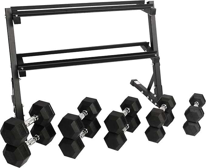 Signature Fitness Premium Rubber Coated Hex Dumbbell Weight Set, Multiple Packages