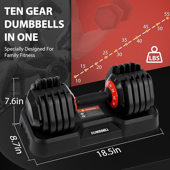 Adjustable Dumbbell Set, 55 lb Free Weight Fast Adjust Dumbbell Weight for Exercises,Dumbbells with Anti-Slip Handle and Weight Plate for Men and Women Home Gym Workout Equipment -1pc (55, Pounds)