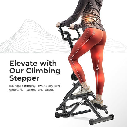 Sunny Health & Fitness Stair Stepper w/Handlebar, Extended Step Range Machine for Climbing Exercise, Compact, Height-Adjustable, Low-Impact & SunnyFit App Enhanced Connectivity