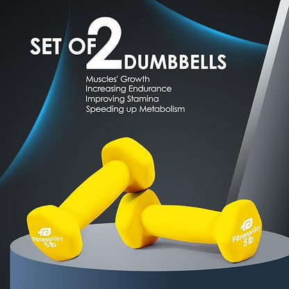 Neoprene Coated Workout Dumbbells set of 2 – Anti Roll, Non Slip with Smooth Grip Fitness & Exercise Dumbbells – Hexagon Shaped Hand Weights for Women & Men – Best Choice for Gyms & home use