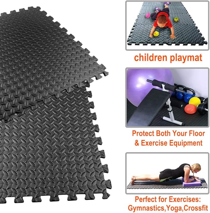 Exercise Mats Puzzle Foam Mats Gym Flooring Mat Cover 20 SQ.FT Interlocking Foam Mats with EVA Foam Floor Tiles for Home Gym Equipment Workouts (20pcs Black Exercise Mats)